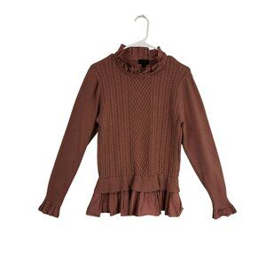 Ontwelfth Sweater Cable Knit Long Sleeve Ruffle Trim Hem Size L Womens